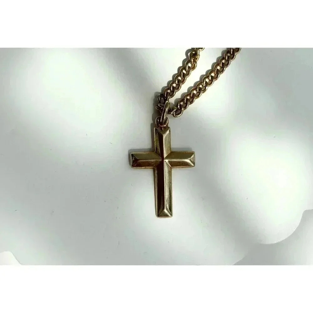Vintage Gold Toned Chainlink Cross Choker Style Pendant Necklace - 13" - Picture 2 of 7